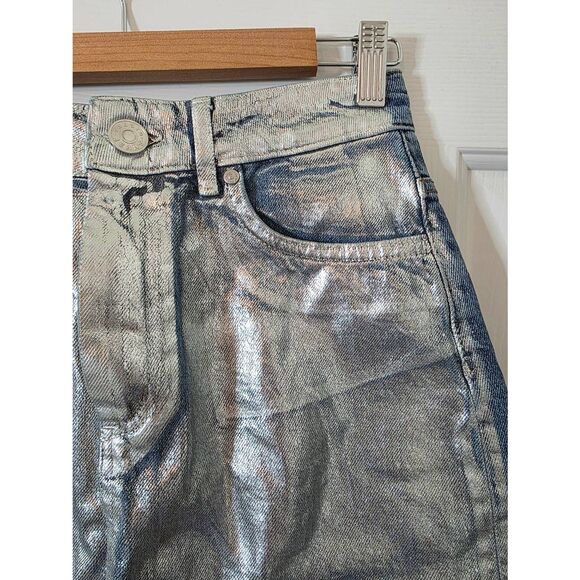 Sandro Silver Metallic Denim Mini Skirt 1 - Picture 2 of 11